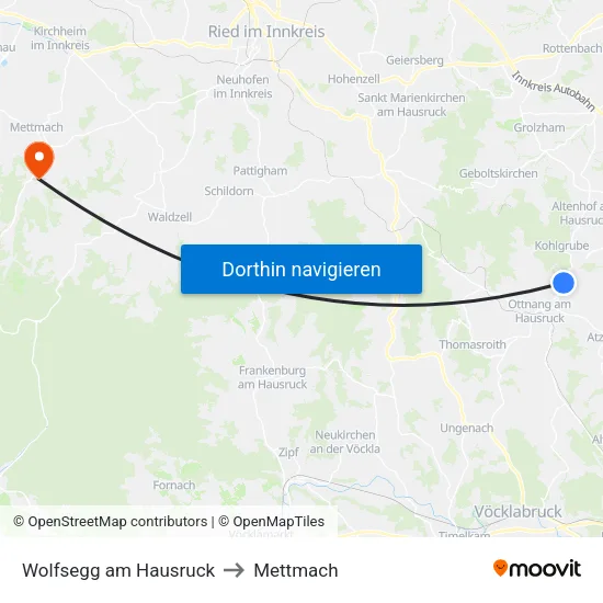 Wolfsegg am Hausruck to Mettmach map