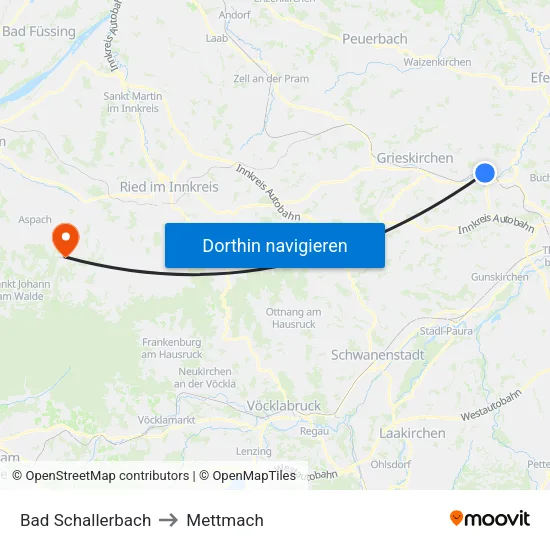 Bad Schallerbach to Mettmach map