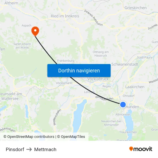 Pinsdorf to Mettmach map