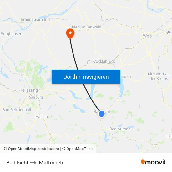 Bad Ischl to Mettmach map
