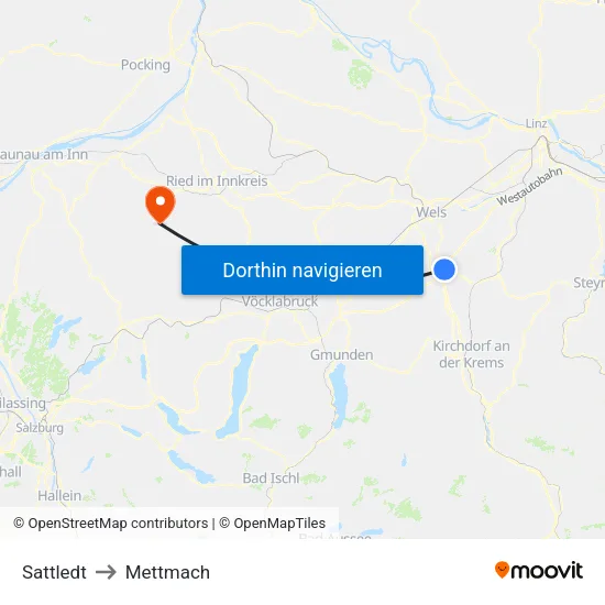 Sattledt to Mettmach map