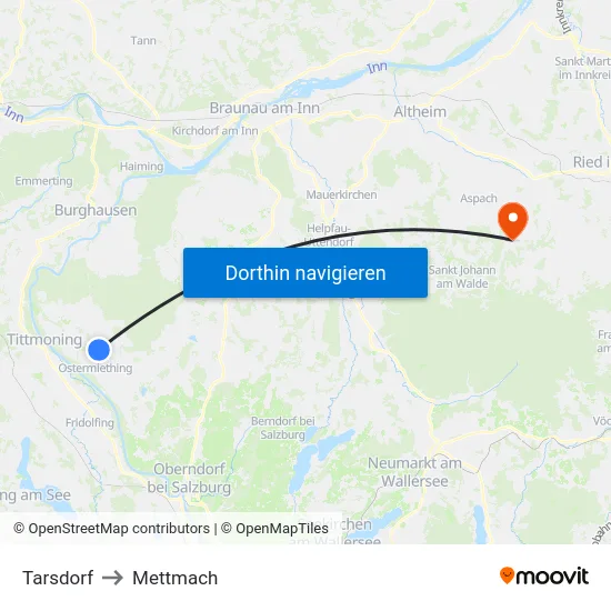 Tarsdorf to Mettmach map
