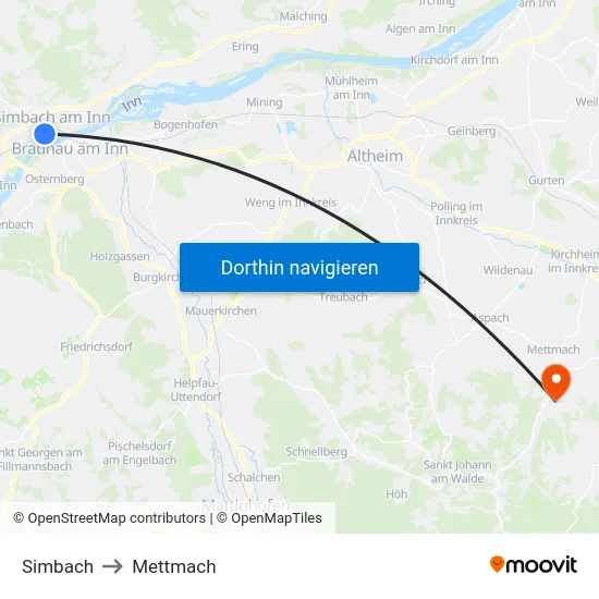 Simbach to Mettmach map