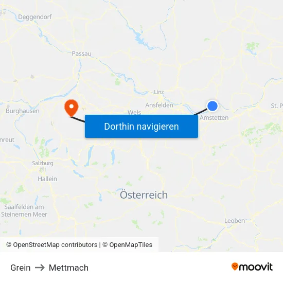Grein to Mettmach map