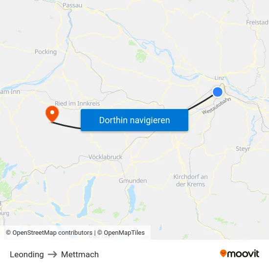 Leonding to Mettmach map