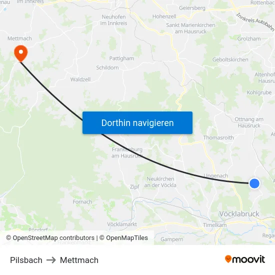 Pilsbach to Mettmach map