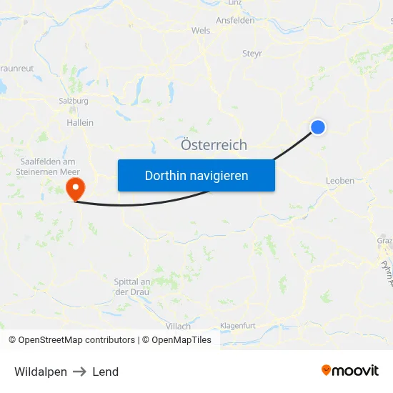 Wildalpen to Lend map