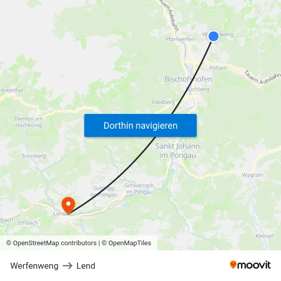 Werfenweng to Lend map