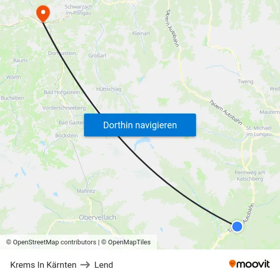 Krems In Kärnten to Lend map
