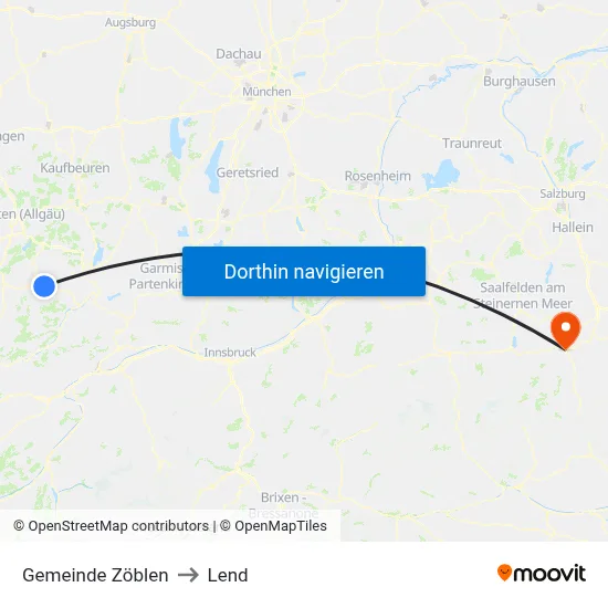 Gemeinde Zöblen to Lend map