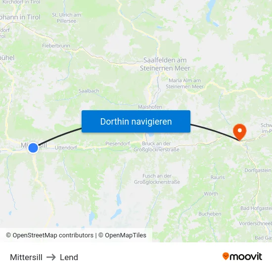 Mittersill to Lend map