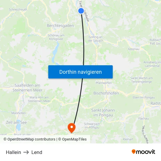 Hallein to Lend map