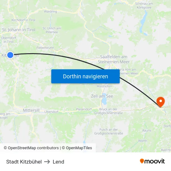 Stadt Kitzbühel to Lend map