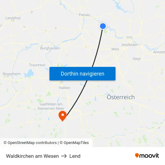 Waldkirchen am Wesen to Lend map