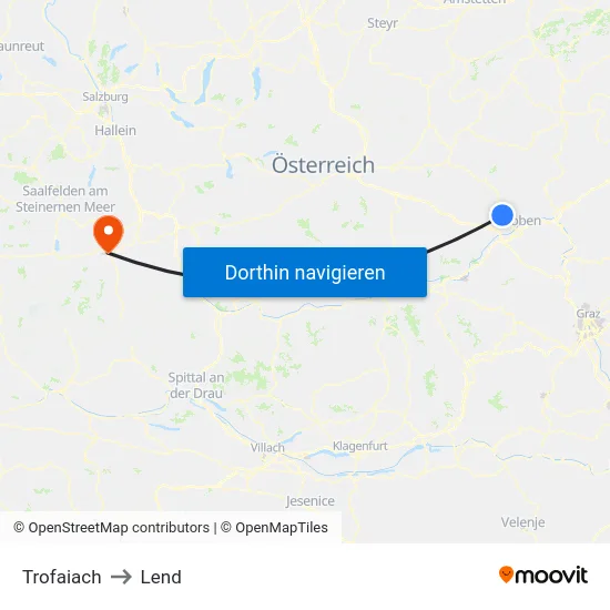 Trofaiach to Lend map