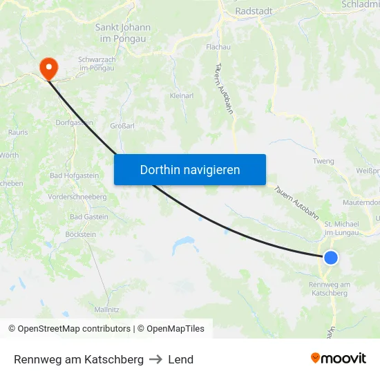 Rennweg am Katschberg to Lend map