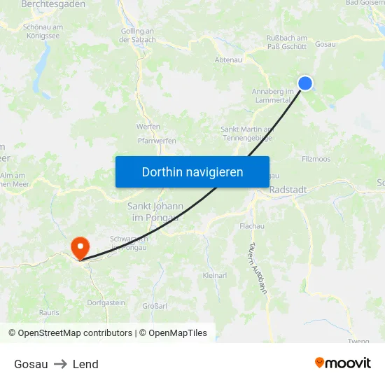 Gosau to Lend map