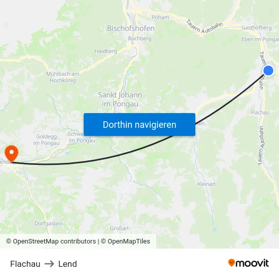 Flachau to Lend map