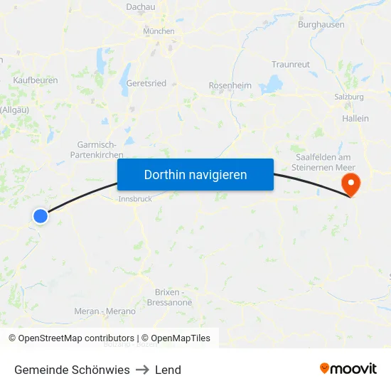 Gemeinde Schönwies to Lend map