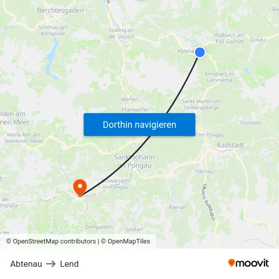 Abtenau to Lend map