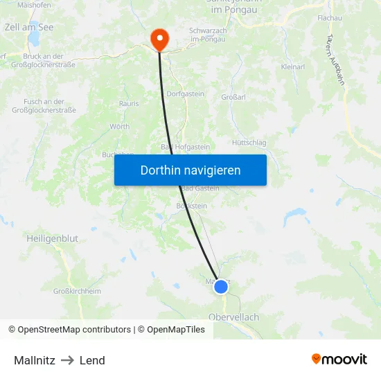Mallnitz to Lend map