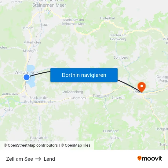 Zell am See to Lend map