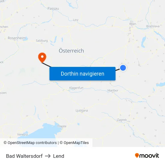 Bad Waltersdorf to Lend map