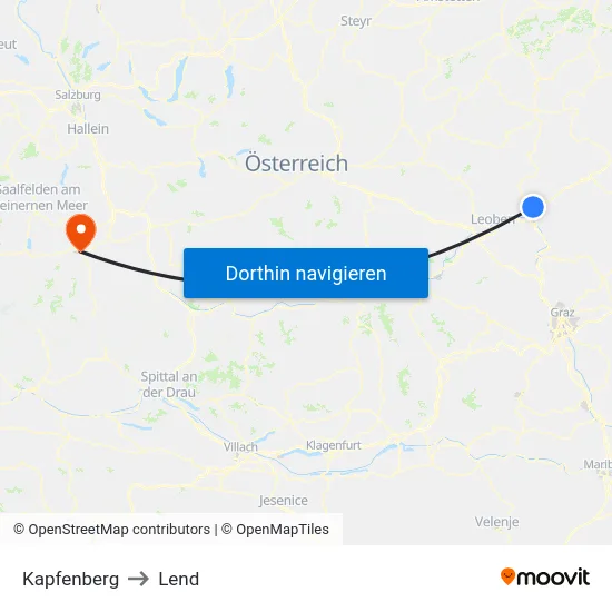 Kapfenberg to Lend map