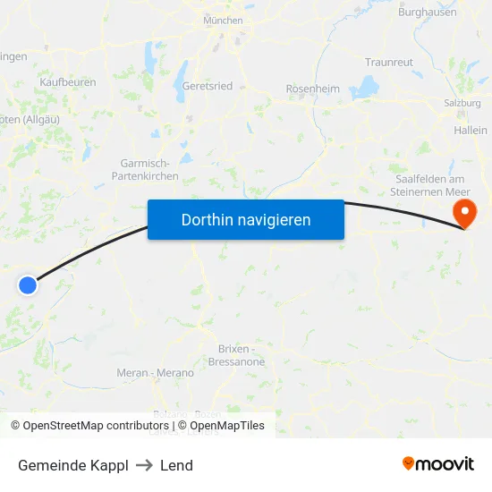 Gemeinde Kappl to Lend map