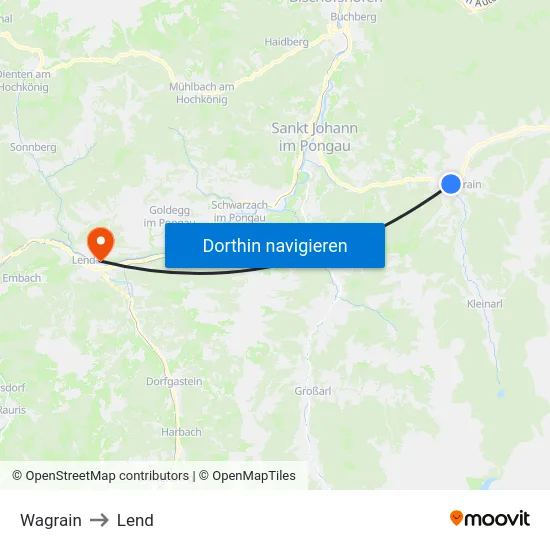 Wagrain to Lend map