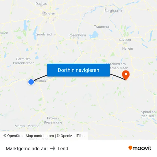 Marktgemeinde Zirl to Lend map