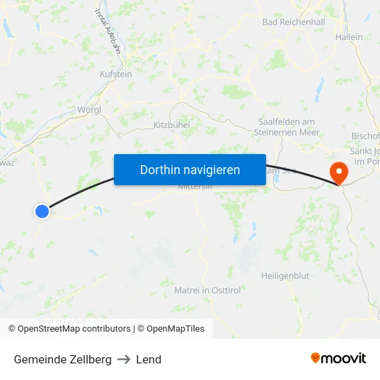 Gemeinde Zellberg to Lend map