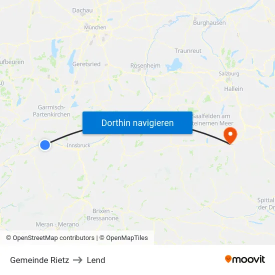 Gemeinde Rietz to Lend map