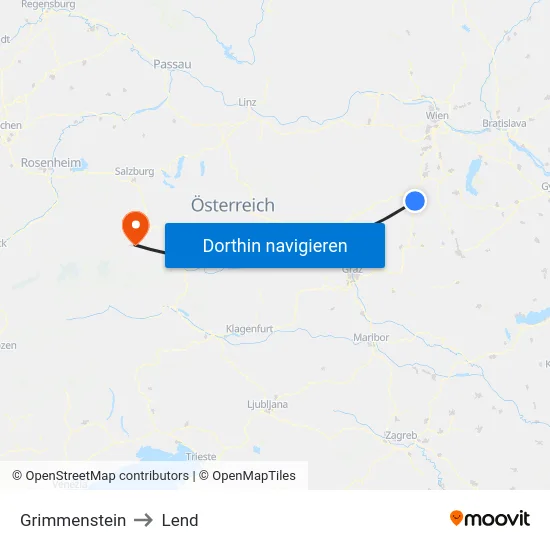 Grimmenstein to Lend map