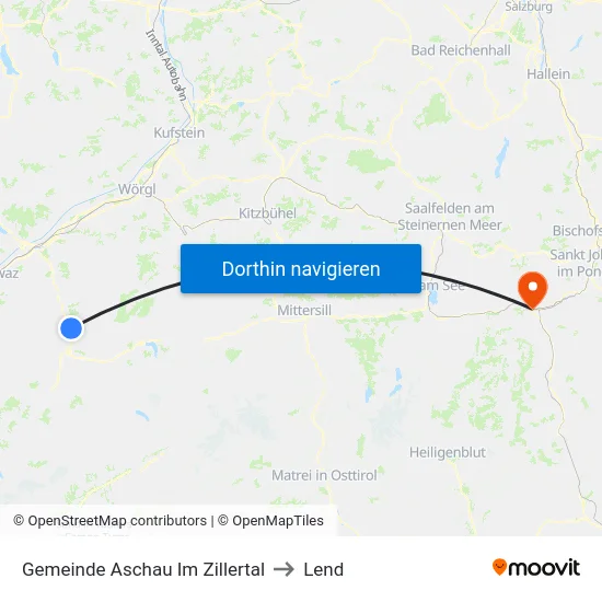 Gemeinde Aschau Im Zillertal to Lend map