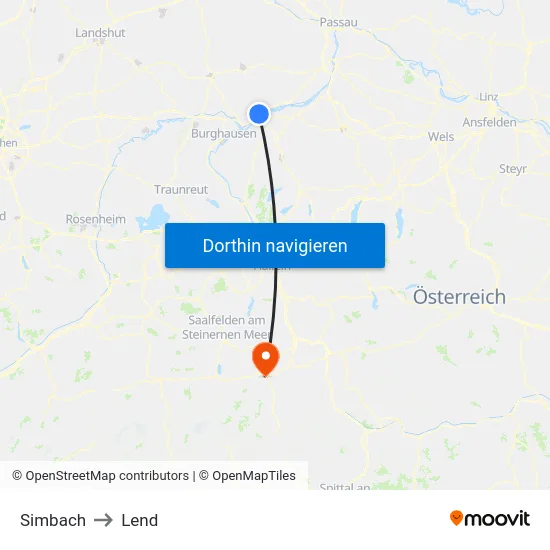 Simbach to Lend map