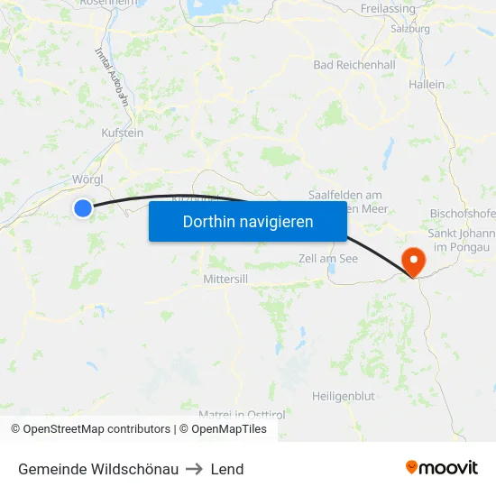 Gemeinde Wildschönau to Lend map