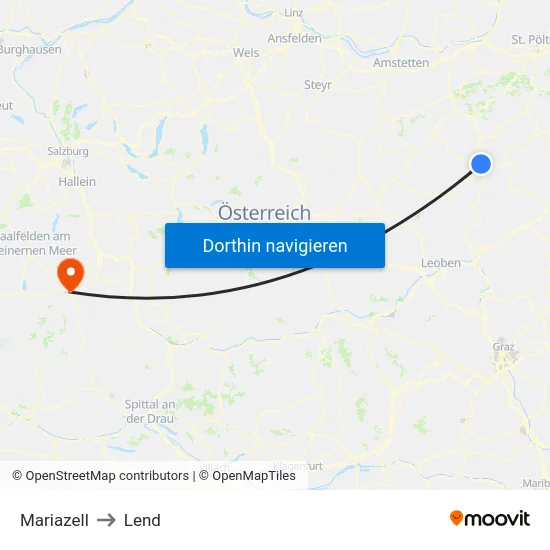 Mariazell to Lend map