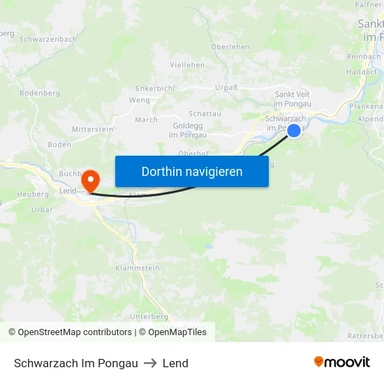 Schwarzach Im Pongau to Lend map