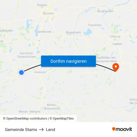 Gemeinde Stams to Lend map