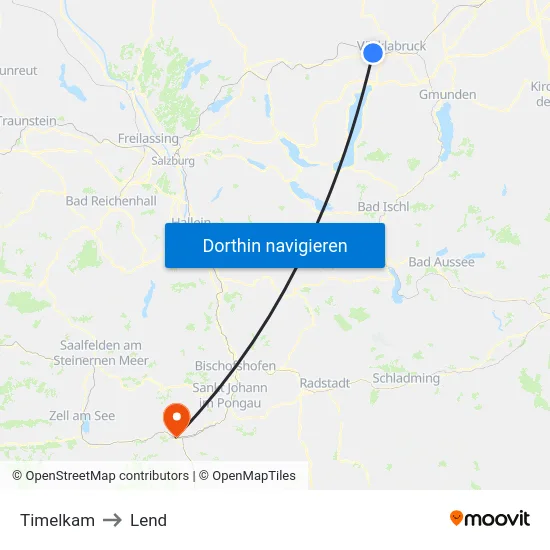 Timelkam to Lend map