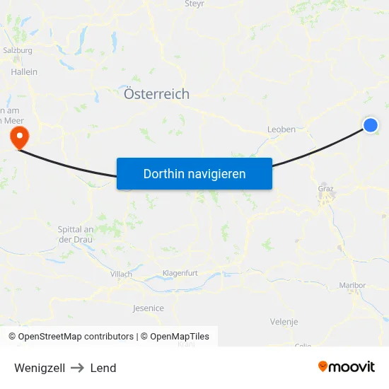 Wenigzell to Lend map