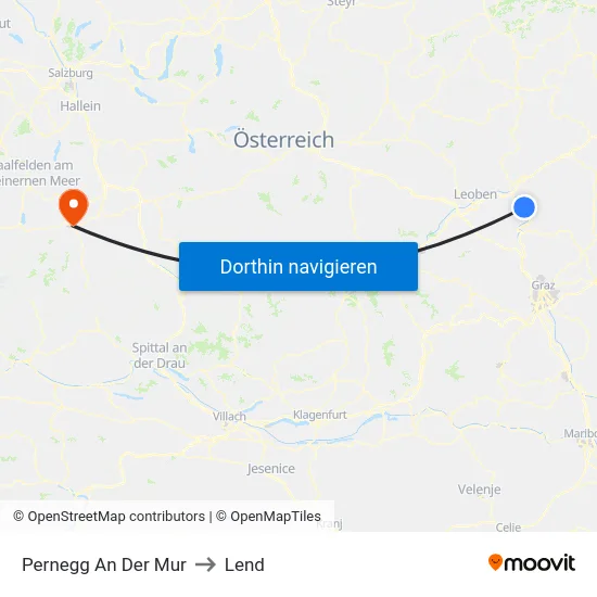 Pernegg An Der Mur to Lend map
