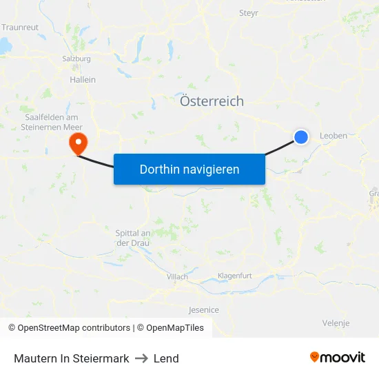 Mautern In Steiermark to Lend map