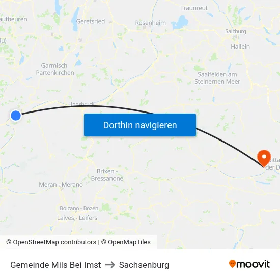Gemeinde Mils Bei Imst to Sachsenburg map