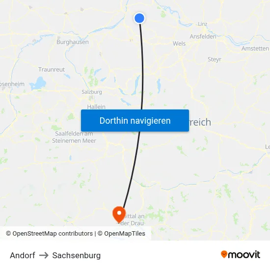 Andorf to Sachsenburg map
