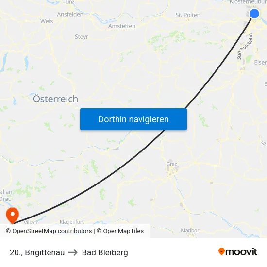 20., Brigittenau to Bad Bleiberg map
