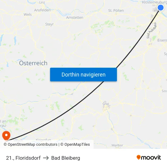 21., Floridsdorf to Bad Bleiberg map