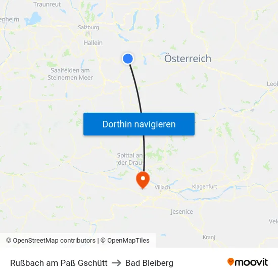 Rußbach am Paß Gschütt to Bad Bleiberg map