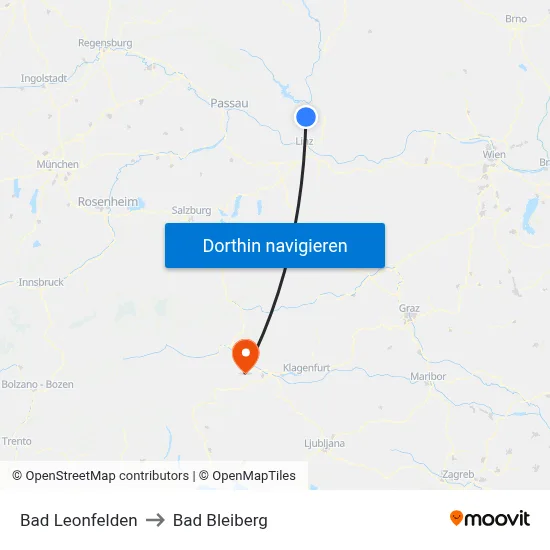 Bad Leonfelden to Bad Bleiberg map